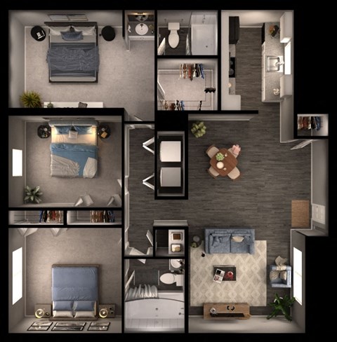 3 bed 2 bath floor plan at Sundance and Sausalito Apartments, College Station, 77840